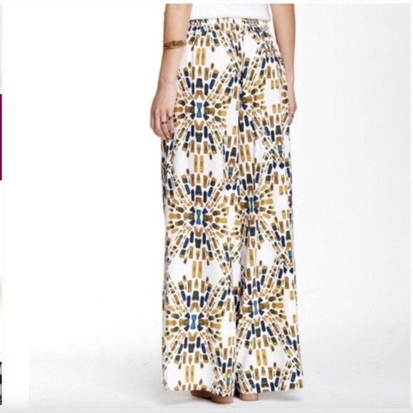 Free People Over And Under Wide Leg Pants XS Linen Blend Geometric Boho NWTf - Picture 3 of 14